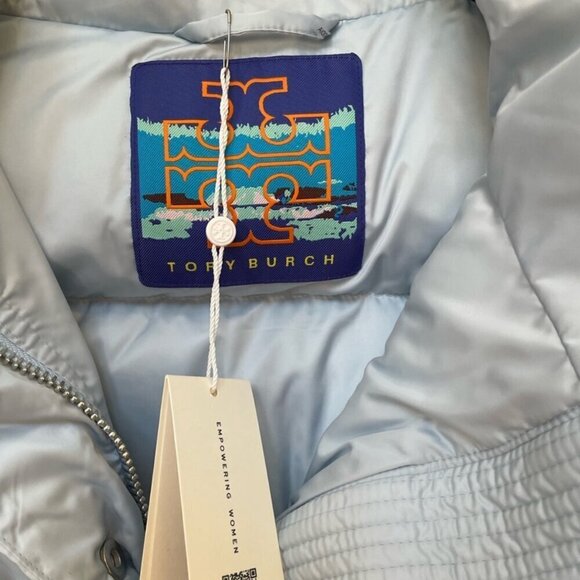 NEW! NWT! Tory Burch Classic Down Puffer Jacket -Women Light Sky Blue -Only L - Picture 5 of 9